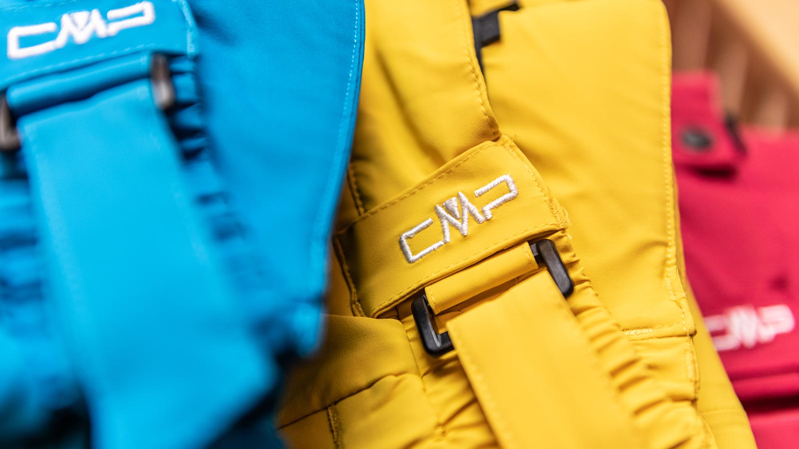 Detail of a yellow ski suit at the ski and snowboard shop in Alta Badia